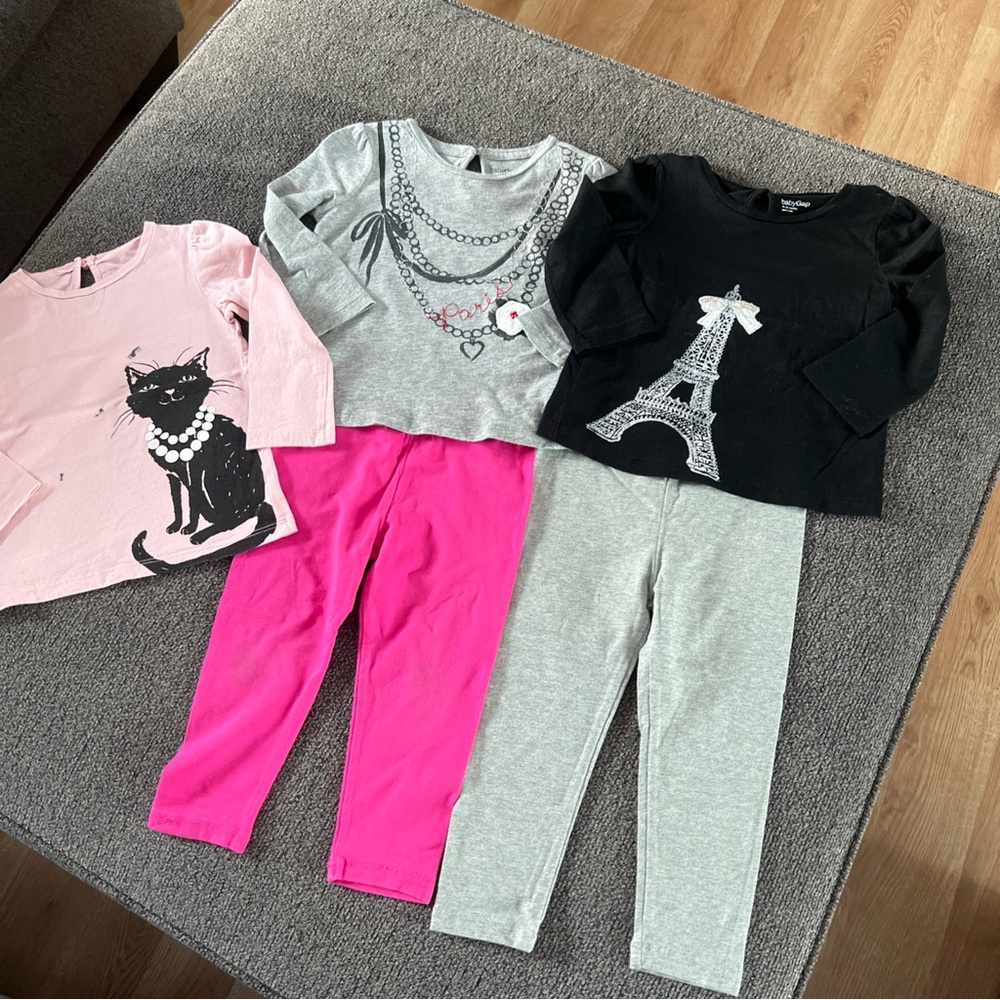 Baby Gap Set Long Sleeve Black Shirt Eiffel Tower - Grey Graphic & Leggings Set